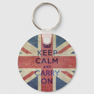 Llavero Guarde la calma y continúe la bandera BRITÁNICA