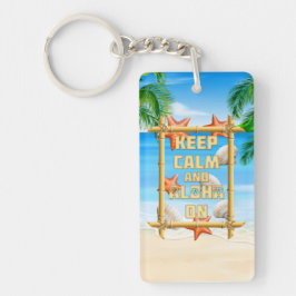 Llavero Guarde la calma y la hawaiana encendido