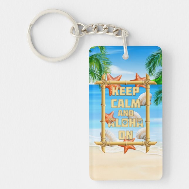 Llavero Guarde la calma y la hawaiana encendido (Frente)