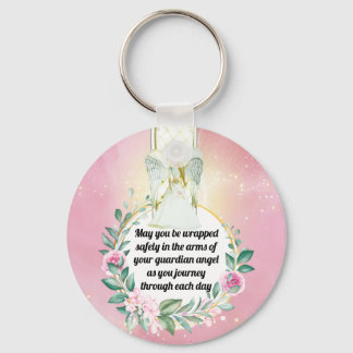 Llavero Guardian angel de protección cita rosa wreath