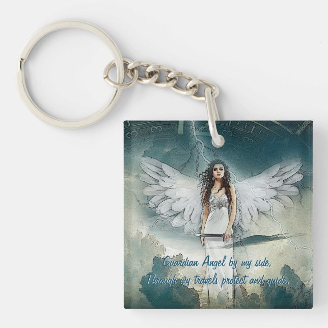 Llavero Guardian Angel Stormy Sky Blue White Keychain (Frente)