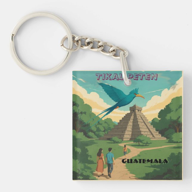 Llavero GUATEMALA, TIKAL PETEN Retro poster (Frente)