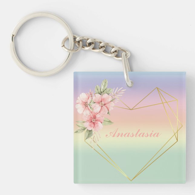 Llavero Guay, asombroso, corazón arcoiris con tu nombre (Frente)