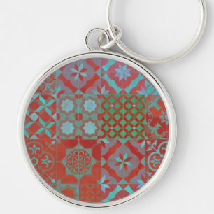 Llavero Guay, baldosas de moda del Egeo en rojo y azul