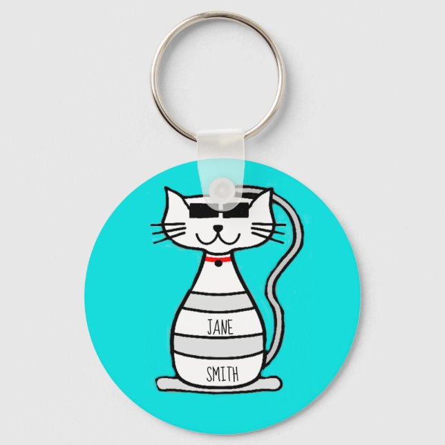 Llavero Guay Cat con gafas de sol nombre personalizado (Anverso)