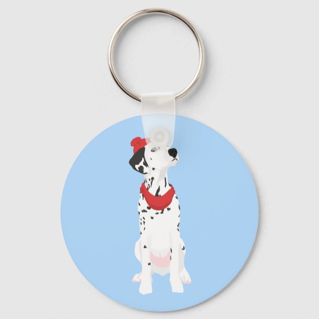 Llavero Guay Dalmatian con Gorra rojo de invierno y Shawl (Anverso)