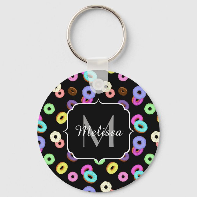 Llavero Guay divertido colorido donuts patrón negro Monogr (Anverso)