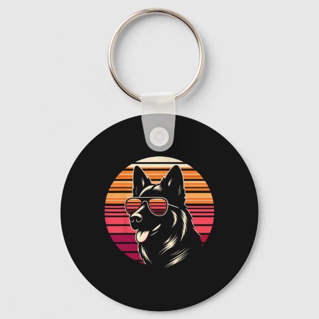Llavero Guay German Shepherd Dog Retro Sunset Art Style Ch (Anverso)