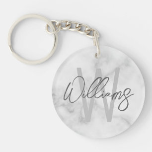 Llavero Guion de mármol blanco Monograma y nombre personal