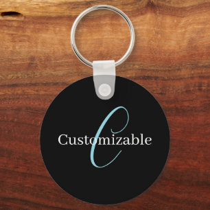Llavero Guión de monograma cursivo editable negro azul bla