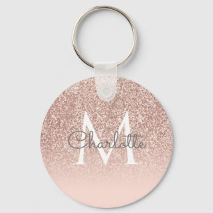 Llavero Guion de Monograma Rosa Dorado Brillo Rosa Beige