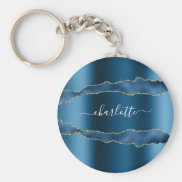 Llavero Guión de nombre de mármol de agachado de oro azul