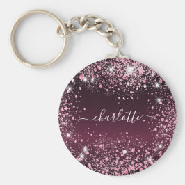 Llavero Guión de nombre de polvo de purpurina rosa de Borg
