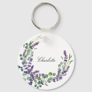 Llavero Guión de nombre floral de Lavender eucalipto verde