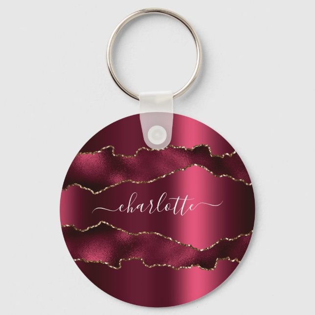 Llavero Guión del nombre del mármol de la agata de oro de  (Anverso)