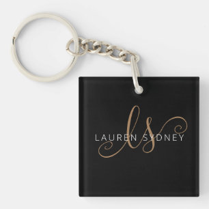 Llavero Guión femenino de oro negro moderno monogramado
