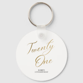Llavero Guión minimalista blanco y oro 21 cumpleaños