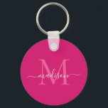 Llavero Guión moderno en monograma blanco magenta rosa<br><div class="desc">Monograma blanco magenta rosa simple elegante cadena de escritura moderna</div>