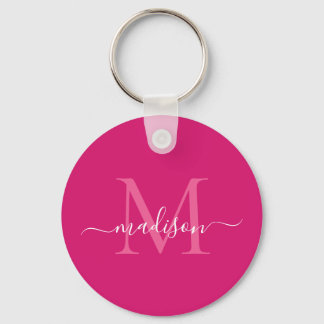 Llavero Guión moderno en monograma blanco magenta rosa