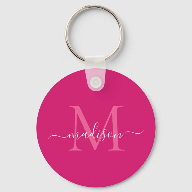 Llavero Guión moderno en monograma blanco magenta rosa (Anverso)