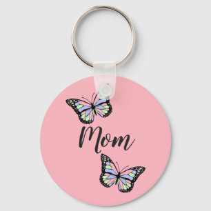 Llavero Guión negro personalizado con mariposas en rosa
