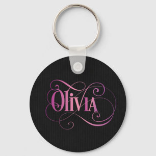 Llavero Guión rápido personalizado a Olivia rosado en negr
