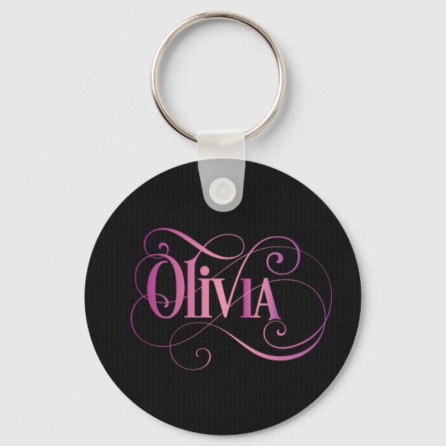 Llavero Guión rápido personalizado a Olivia rosado en negr (Anverso)