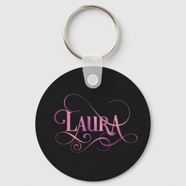 Llavero Guión rápido personalizado de Laura Pink sobre neg (Anverso)