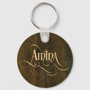 Llavero Guión Swirly Personalizado Amina Wood Veneer