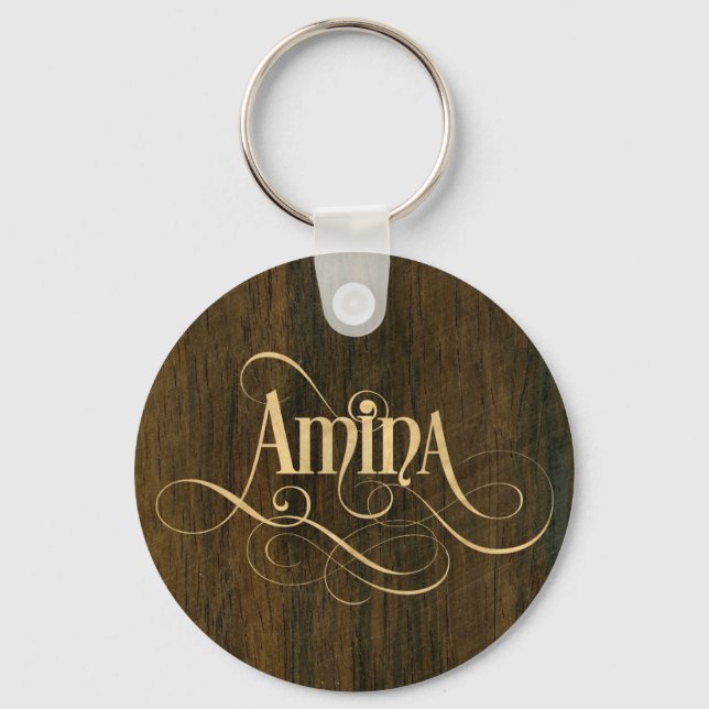 Llavero Guión Swirly Personalizado Amina Wood Veneer (Anverso)