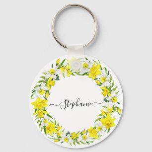 Llavero Guirnalda personalizada de narcisos amarillos y bl
