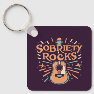 Llavero Guitar Lover Sobriety Rocks Personalizado Sober Da