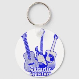 Llavero Guitarista por naturaleza. Guitarrista azul retro