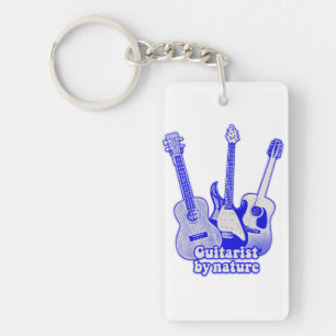 Llavero Guitarista por naturaleza. Guitarrista azul retro