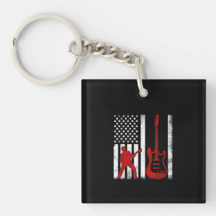 Llavero Guitarista vintage Norteamericano Bandera Guitarra