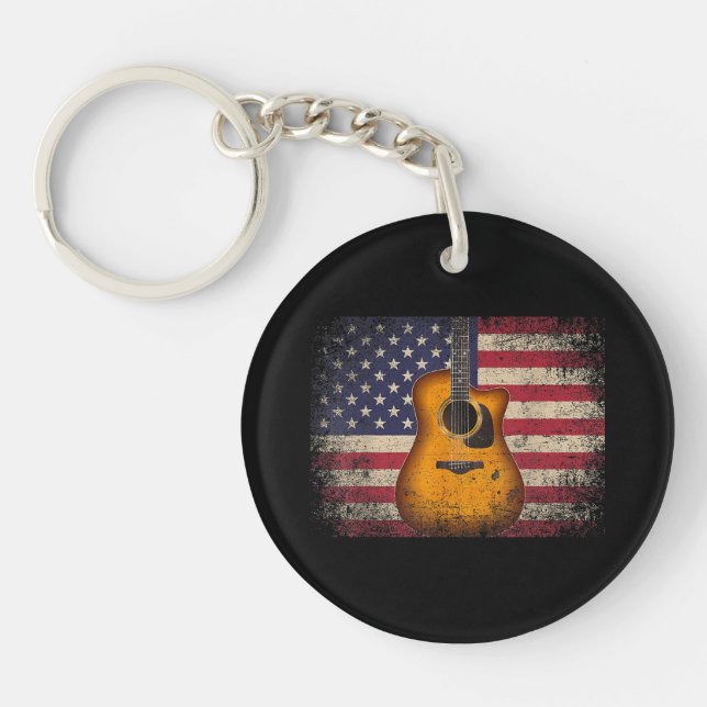 Llavero Guitarra 4 de julio Regalo Bandera Americana USA - (Frente)