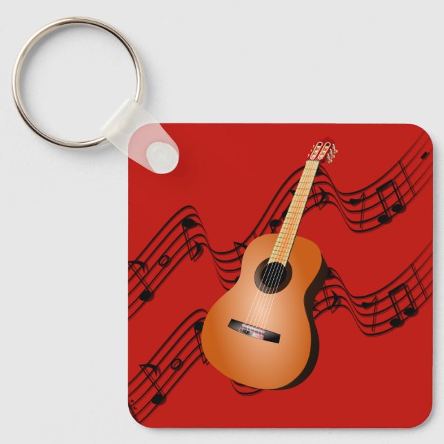 Llavero Guitarra con fondo rojo brillante (Anverso)
