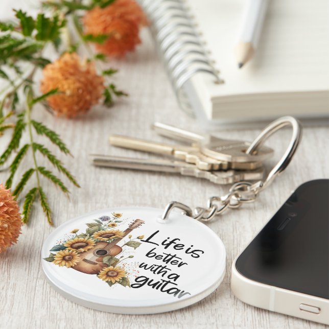 Llavero Guitarra De Nombre personalizar Con Girasol (Frente Derecha)