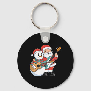 Llavero Guitarra De Rock Snowman Y Santa Claus Tocan Guita