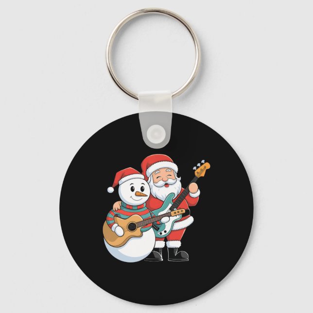 Llavero Guitarra De Rock Snowman Y Santa Claus Tocan Guita (Anverso)