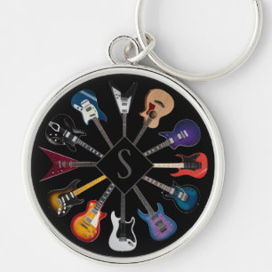 Llavero Guitarra Eléctrica Personalizada Círculo Negro