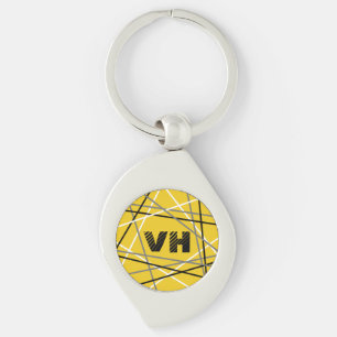 Llavero Guitarra Rayada Amarillo Blanco Negro Iniciales