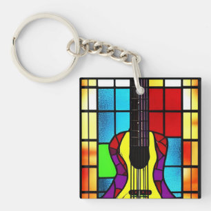 Llavero Guitarra vintage en vidrio manchado