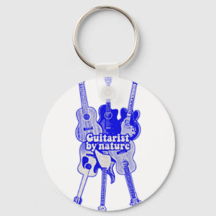 Llavero Guitarrista por naturaleza. guitarra azul vintage