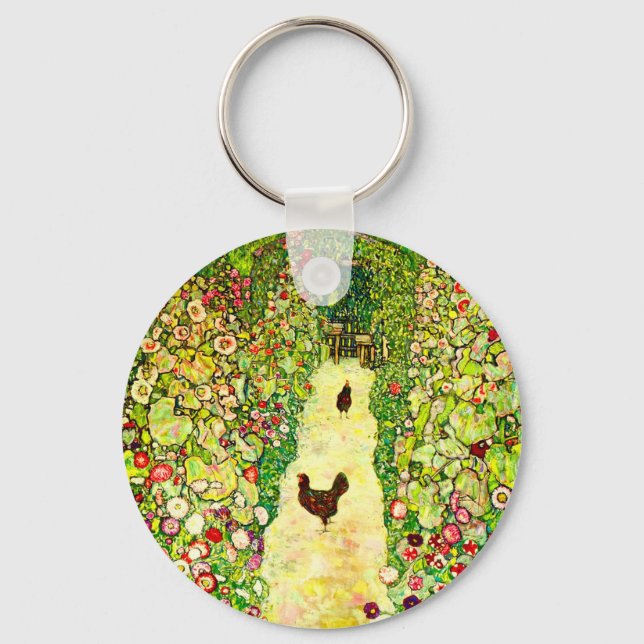 Llavero Gustav Klimt Garden con pollos (Anverso)