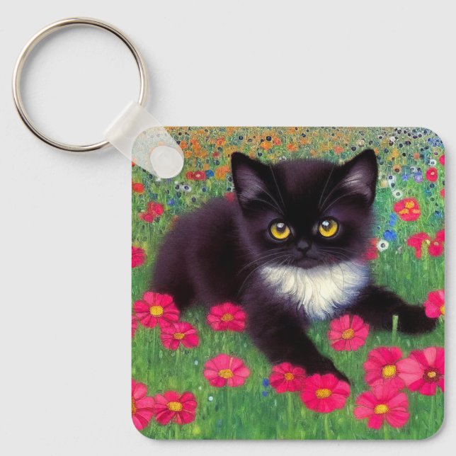 Llavero Gustav Klimt Tuxedo Cat (Anverso)