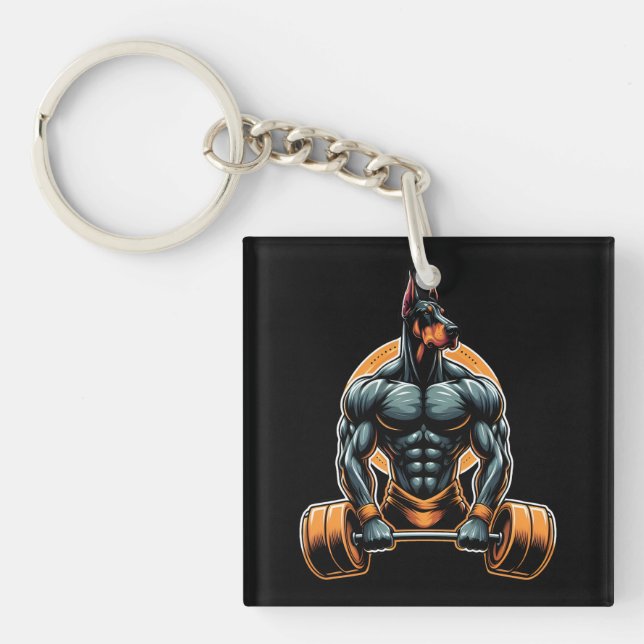 Llavero GYM doberman dog bodybuilder powerlifter (Frente)