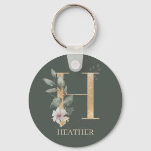 Llavero H Cadena de claves personalizada con floral monogr
