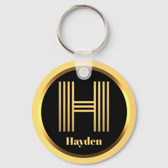 Llavero H Letra Gold Monogramada Keychain Personalizada (Anverso)