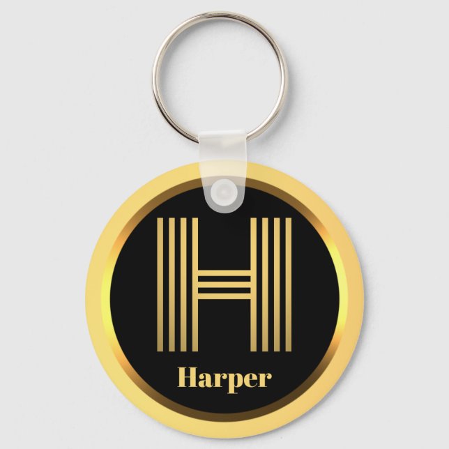 Llavero H Letra Gold Monogramada Keychain Personalizada (Anverso)